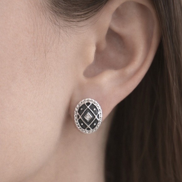Burberry Jewelry - Burberrys Navy Blue and Silver Clip Earrings
